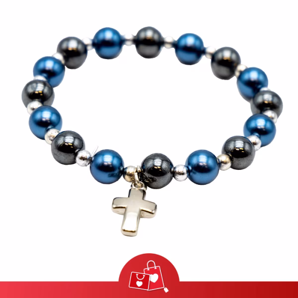 Pulsera hematites con cruz regalo solidario